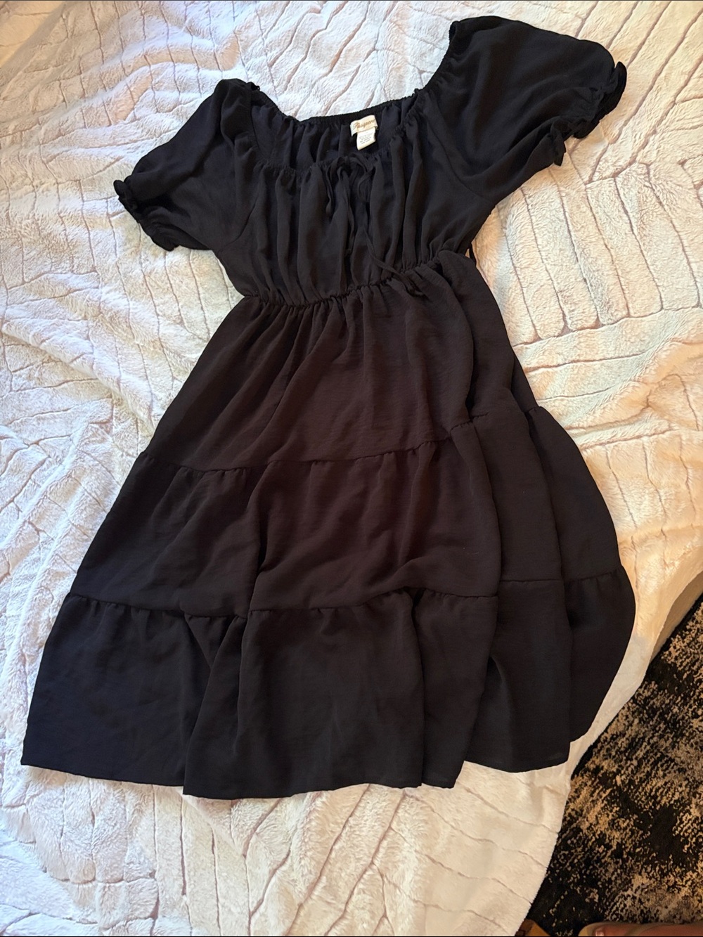 Passport Black Tiered Puff-Sleeve Dress